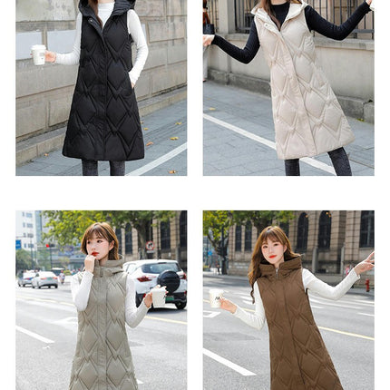 Women's Long Puffer Vest Full Zip Sleeveless Quilted Hooded Gilet Coat