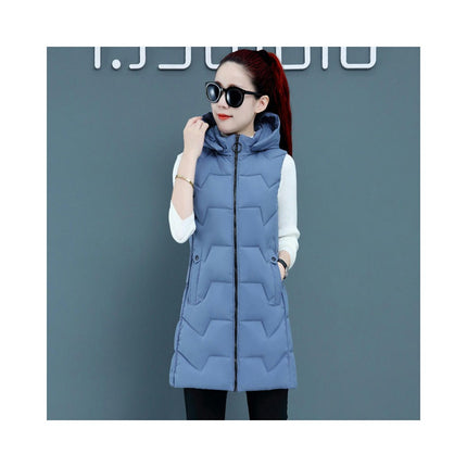 Women's Winter Hooded Puffer Vest Sleeveless Full-Zip Long Coats Jacket