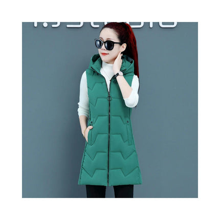 Women's Winter Hooded Puffer Vest Sleeveless Full-Zip Long Coats Jacket