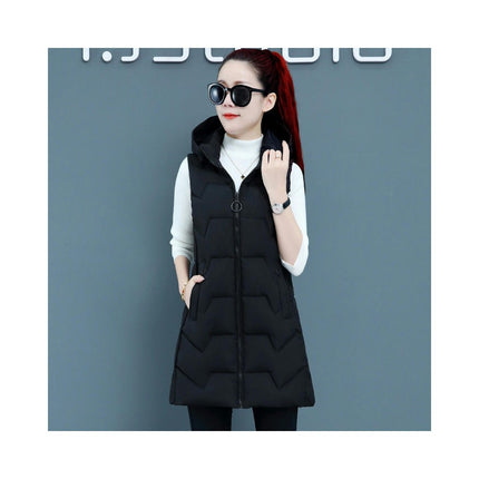 Women's Winter Hooded Puffer Vest Sleeveless Full-Zip Long Coats Jacket