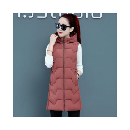 Women's Winter Hooded Puffer Vest Sleeveless Full-Zip Long Coats Jacket