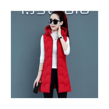 Women's Winter Hooded Puffer Vest Sleeveless Full-Zip Long Coats Jacket
