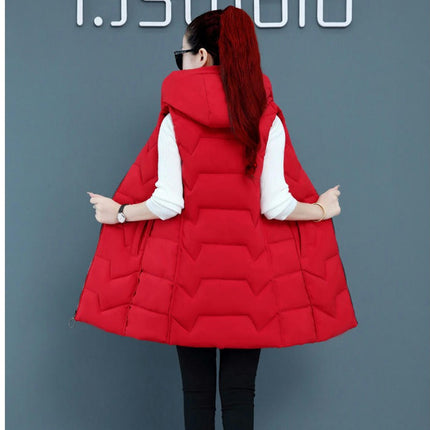 Women's Winter Hooded Puffer Vest Sleeveless Full-Zip Long Coats Jacket