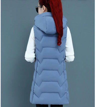 Women's Winter Hooded Puffer Vest Sleeveless Full-Zip Long Coats Jacket