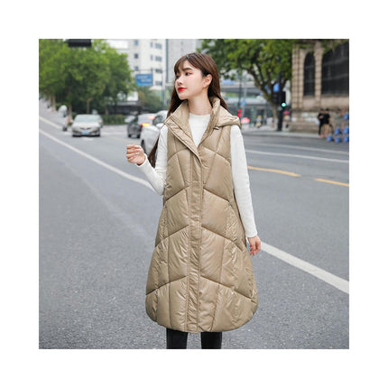 Womens Long Hooded Puffer Vest Sleeveless Winter Full-Zip Warm Coat Jackets with Pockets
