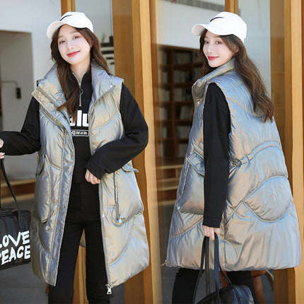 Long Puffer Vest for Women Winter Sleeveless Full Zip Jacket Coat with Pockets