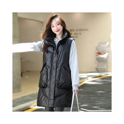 Long Puffer Vest for Women Winter Sleeveless Full Zip Jacket Coat with Pockets