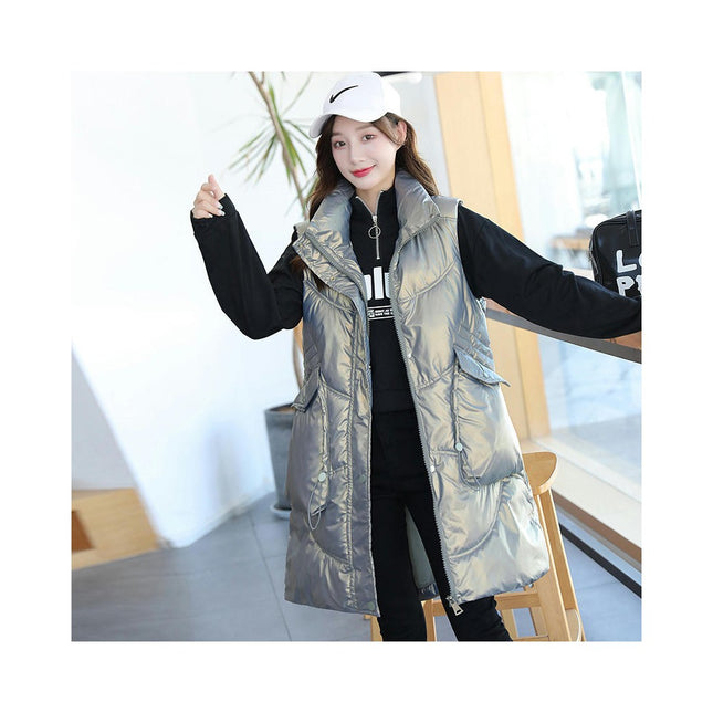 Long Puffer Vest for Women Winter Sleeveless Full Zip Jacket Coat with Pockets