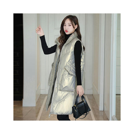 Long Puffer Vest for Women Winter Sleeveless Full Zip Jacket Coat with Pockets