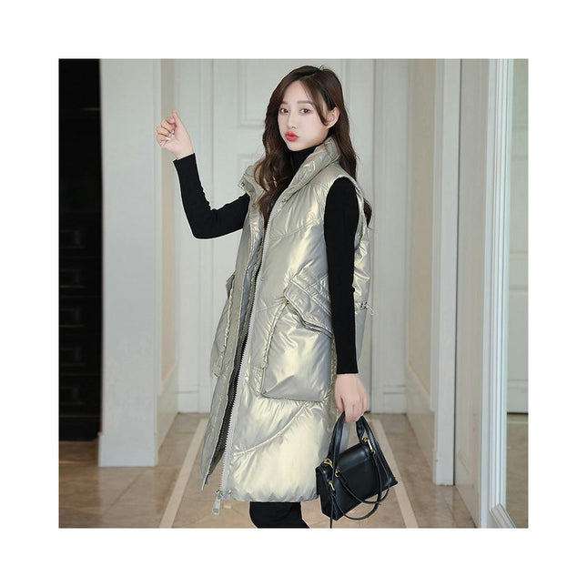 Long Puffer Vest for Women Winter Sleeveless Full Zip Jacket Coat with Pockets