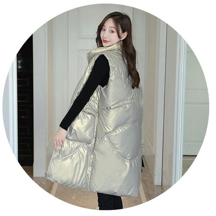 Long Puffer Vest for Women Winter Sleeveless Full Zip Jacket Coat with Pockets