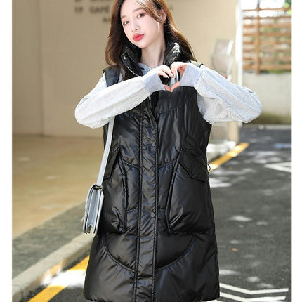 Long Puffer Vest for Women Winter Sleeveless Full Zip Jacket Coat with Pockets