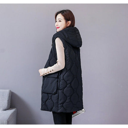 Womens Puffer Vest Long Sleeveless Hooded Jackets Winter Warm Gilet Quilted Coats