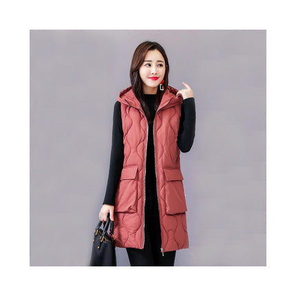 Womens Puffer Vest Long Sleeveless Hooded Jackets Winter Warm Gilet Quilted Coats