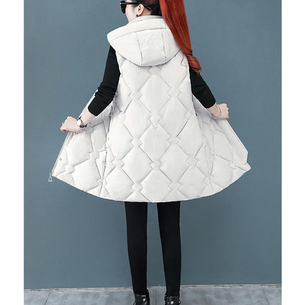 Womens Sleeveless Long Puffer Vest Full-Zip Hooded Jacket Coats with Pockets