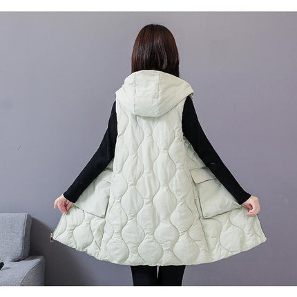 Women's Long Puffer Vest Winter Quilted Full-Zip Sleeveless Hooded Coat