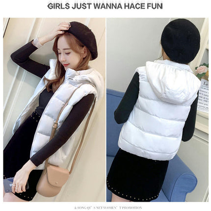 Women's Short Puffer Vest Winter Quilted Full-Zip Sleeveless Hooded Coat