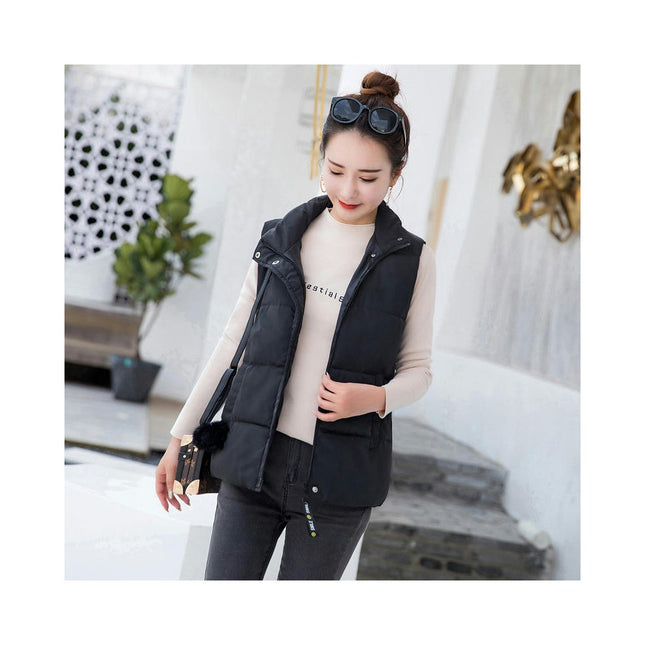 Women's Winter Puffer Vest Quilted Stand Collar Zip Up Short Coat with Pockets