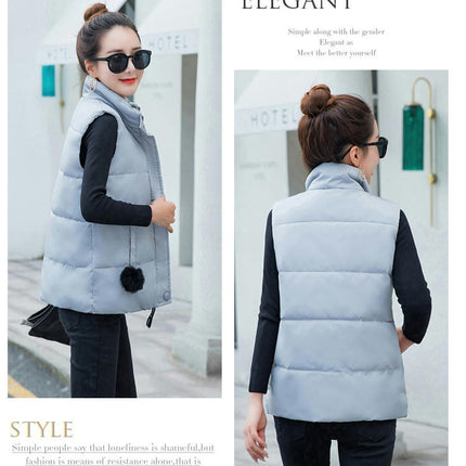 Women's Winter Puffer Vest Quilted Stand Collar Zip Up Short Coat with Pockets