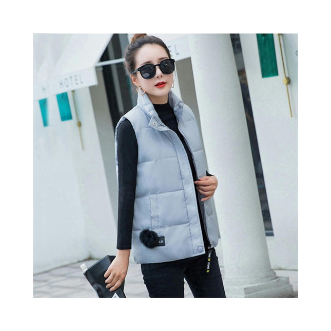 Women's Winter Puffer Vest Quilted Stand Collar Zip Up Short Coat with Pockets