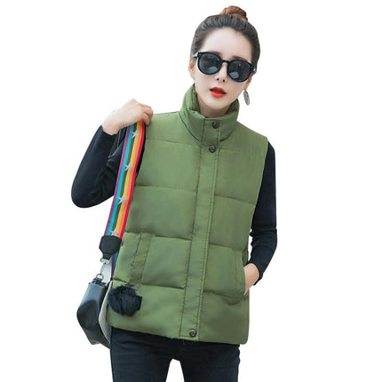 Women's Winter Puffer Vest Quilted Stand Collar Zip Up Short Coat with Pockets