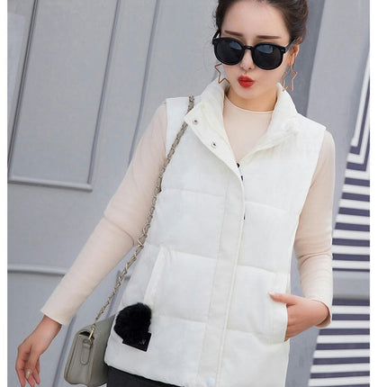 Women's Winter Puffer Vest Quilted Stand Collar Zip Up Short Coat with Pockets