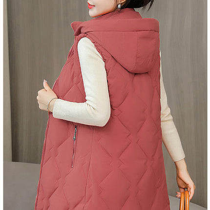 Womens Quilted Puffer Vest Sleeveless Hooded Long Jackets Winter Warm Gilet Coats