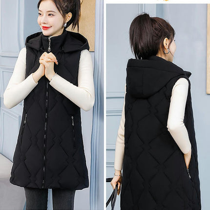 Womens Quilted Puffer Vest Sleeveless Hooded Long Jackets Winter Warm Gilet Coats