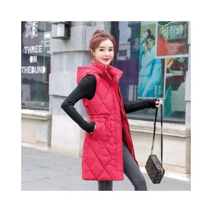 Womens Winter Puffer Vest Full Zip Hooded Sleeveless Long Coats Jacket