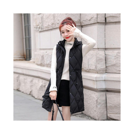 Womens Winter Puffer Vest Full Zip Hooded Sleeveless Long Coats Jacket