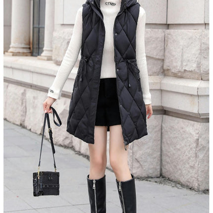 Womens Winter Puffer Vest Full Zip Hooded Sleeveless Long Coats Jacket