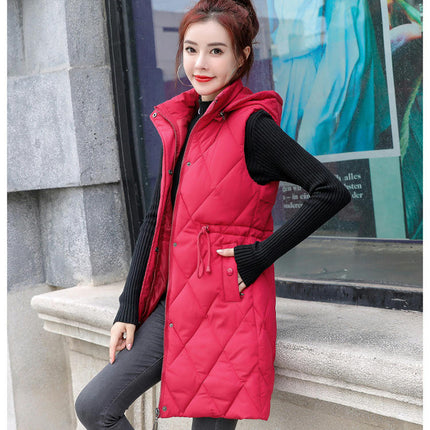 Womens Winter Puffer Vest Full Zip Hooded Sleeveless Long Coats Jacket