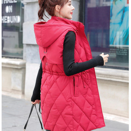 Womens Winter Puffer Vest Full Zip Hooded Sleeveless Long Coats Jacket
