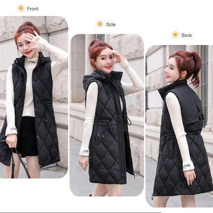 Womens Winter Puffer Vest Full Zip Hooded Sleeveless Long Coats Jacket