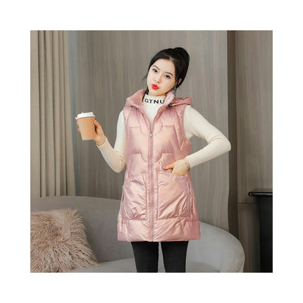 Women's Long Puffer Vest Sleeveless Hooded Winter Full Zip Jacket Coat