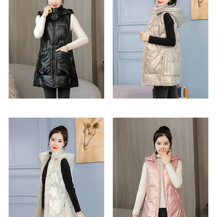 Women's Long Puffer Vest Sleeveless Hooded Winter Full Zip Jacket Coat