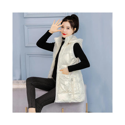 Women's Long Puffer Vest Sleeveless Hooded Winter Full Zip Jacket Coat