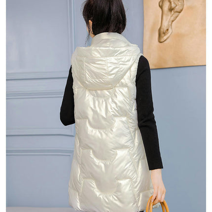 Women's Long Puffer Vest Sleeveless Hooded Winter Full Zip Jacket Coat