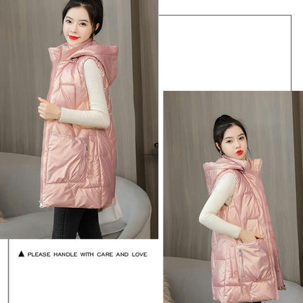 Women's Long Puffer Vest Sleeveless Hooded Winter Full Zip Jacket Coat
