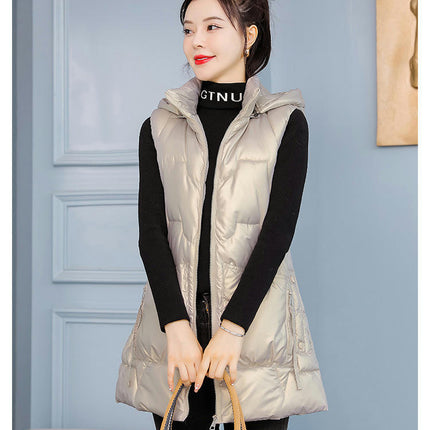 Women's Long Puffer Vest Sleeveless Hooded Winter Full Zip Jacket Coat