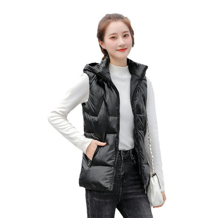 Womens Sleeveless Hooded Puffer Vest Winter Warm Gilet Coats with Pockets