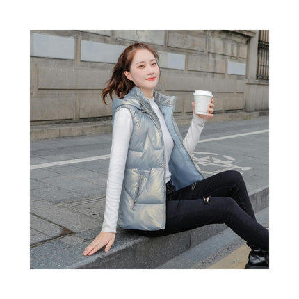 Womens Sleeveless Hooded Puffer Vest Winter Warm Gilet Coats with Pockets