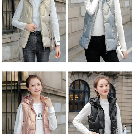 Womens Sleeveless Hooded Puffer Vest Winter Warm Gilet Coats with Pockets