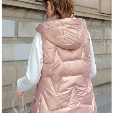 Womens Sleeveless Hooded Puffer Vest Winter Warm Gilet Coats with Pockets