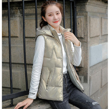 Womens Sleeveless Hooded Puffer Vest Winter Warm Gilet Coats with Pockets