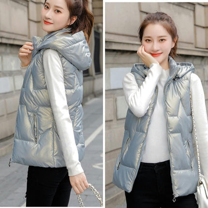 Womens Sleeveless Hooded Puffer Vest Winter Warm Gilet Coats with Pockets