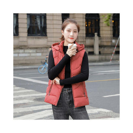 Women's Slim Sleeveless Quilted Hooded Winter Puffer Vest Coat
