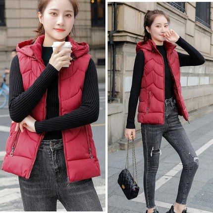 Women's Slim Sleeveless Quilted Hooded Winter Puffer Vest Coat