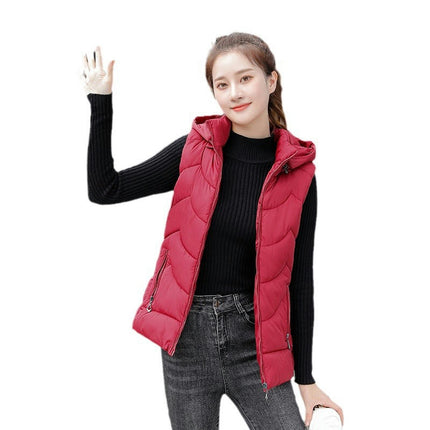 Women's Slim Sleeveless Quilted Hooded Winter Puffer Vest Coat