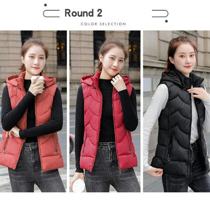 Women's Slim Sleeveless Quilted Hooded Winter Puffer Vest Coat